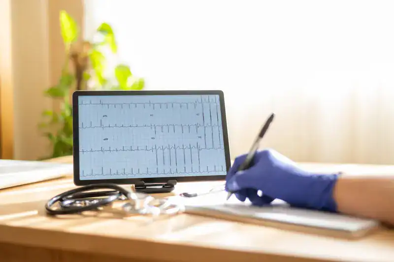 ECG results showing signs related to heart artery blockage and symptoms of blocked arteries